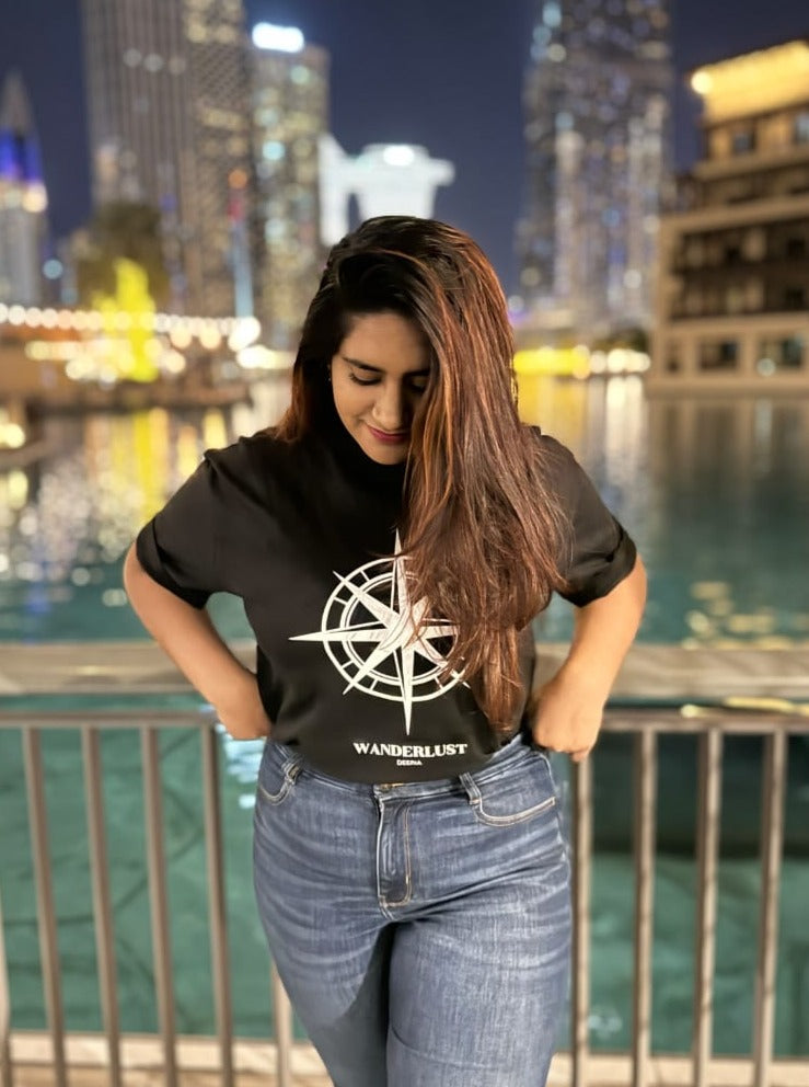 Black Oversized Compass T-Shirts for Men and Women