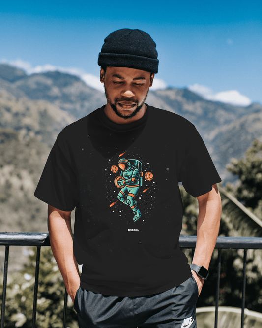 Black Oversize Spaceman T-Shirts for Men and Women